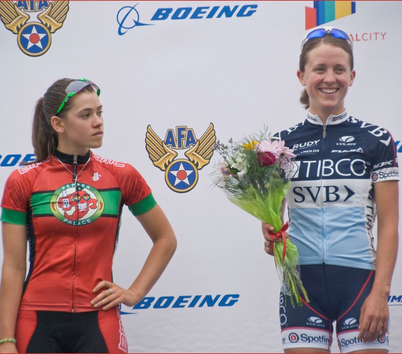 The second place finisher in a cycle race looks at the winner with a little disappointment. The second place finisher in a cycle race looks at the winner with a little disappointment.
