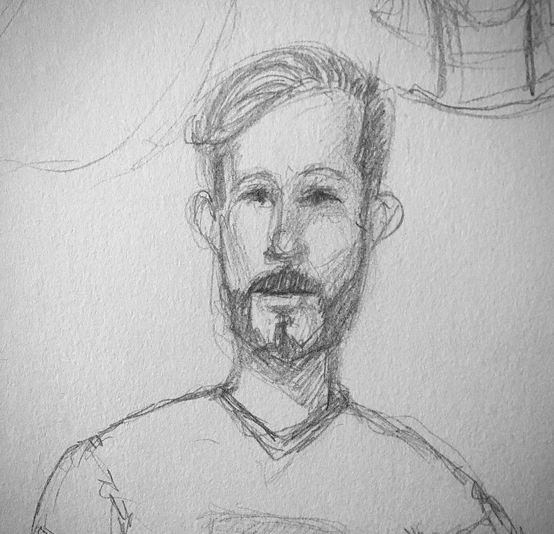 A pencil sketch self-portrait of a young man. A pencil sketch self-portrait of a young man.