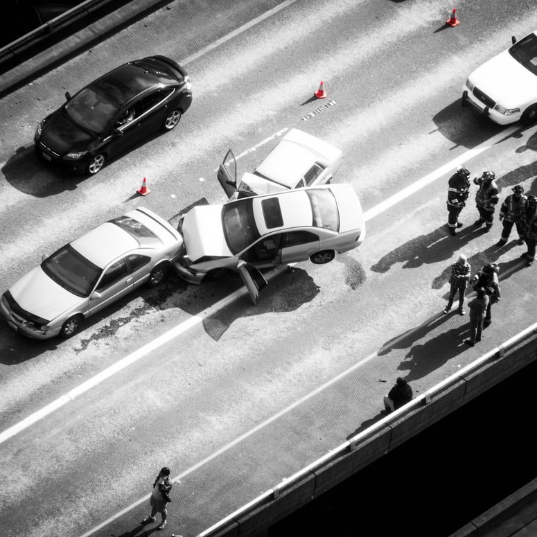 A three-car crash on the highway. A three-car crash on the highway.