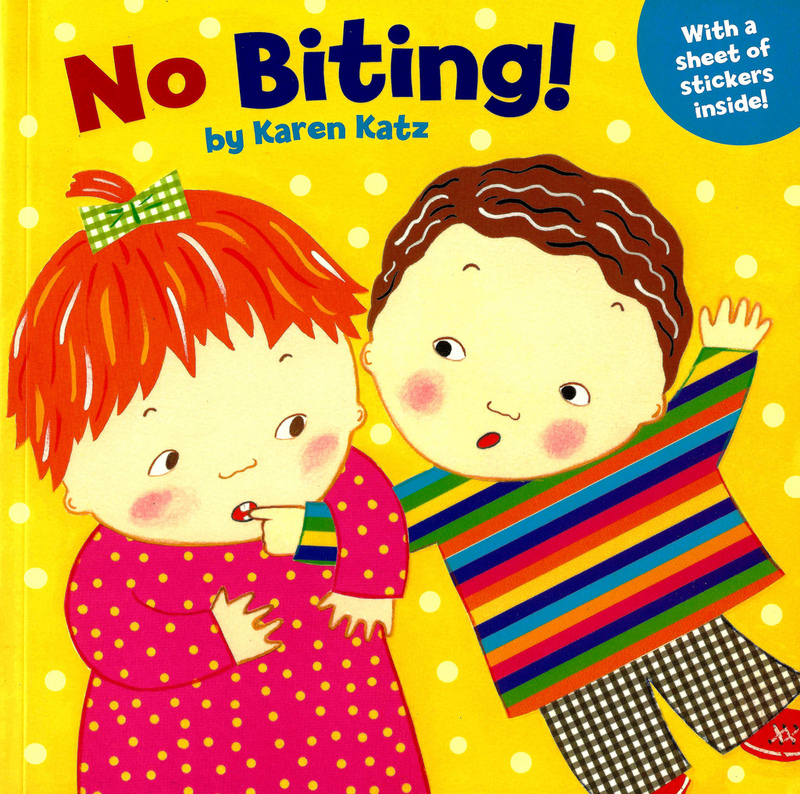 The cover of a children's book by author Karen Katz, titled "No Biting". The cover of a children's book by author Karen Katz, titled "No Biting".