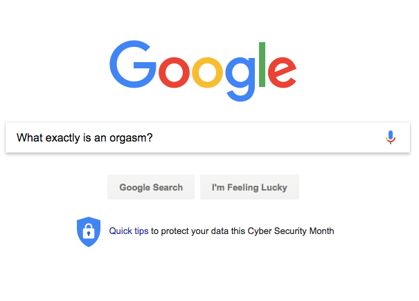 A Google search field with the question "What exactly is an orgasm?". A Google search field with the question "What exactly is an orgasm?".