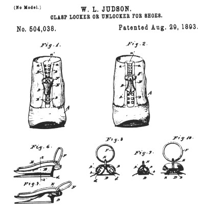 Original drawings submitted to US Patent Office for the invention called the clasp locker. The zippers are shown on a pair of shoes where laces would normally be. Original drawings submitted to US Patent Office for the invention called the clasp locker. The zippers are shown on a pair of shoes where laces would normally be.